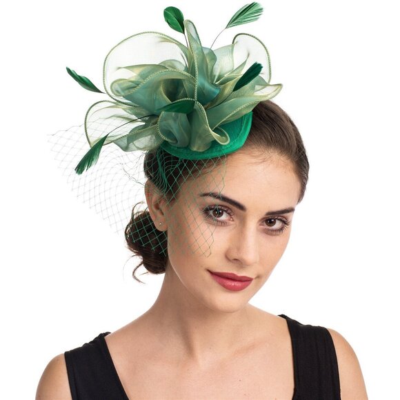 5919 Fascinators Hat Sinamay Flower Mesh Feathers St.patrick's Day Fascinator - Picture 5 of 8